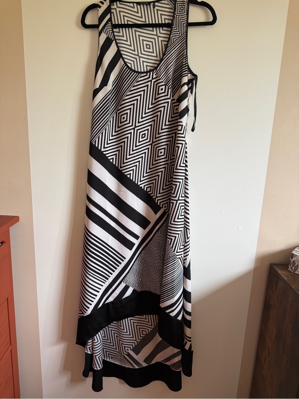 3 for $40 - Marciano Geometric Maxi Dress Black White Abstract Asymmetrical M